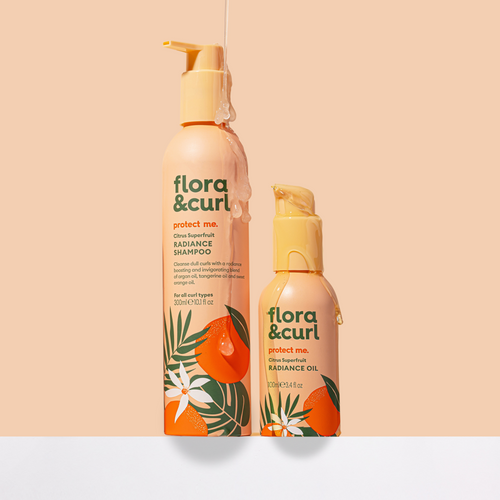 Shampoo and hair oil for dull hair from Flora & Curl.